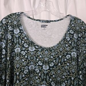 Lands' End Long Sleeve Green/Blue Floral Cotton Spring Dress Plus Size 20W- 22W